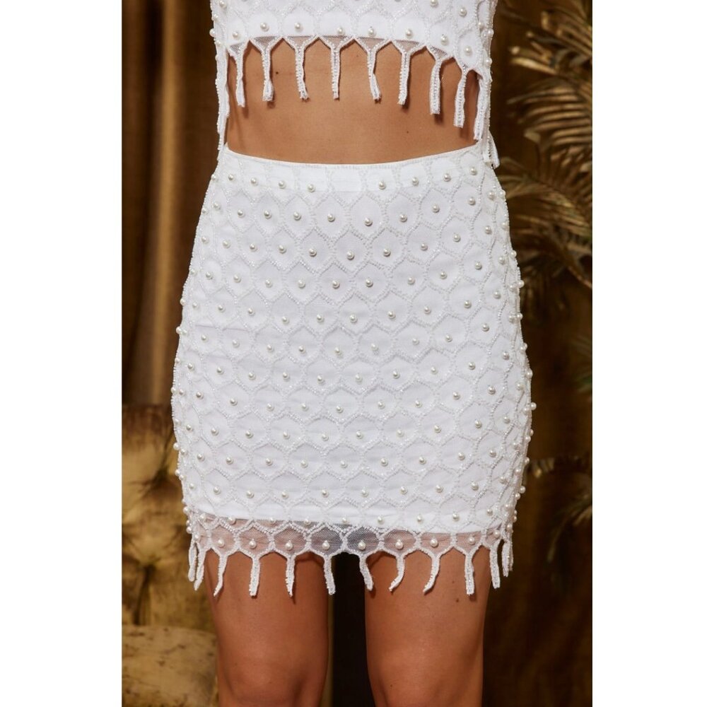 12th Tribe Aria Pearl Embellished Mini Skirt - Size S